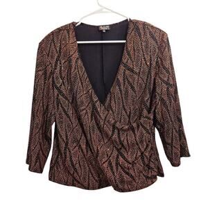 Helene Blake Sparkly Brown Crossover V-Neck Blouse Size 1x 3/4 Sleeve